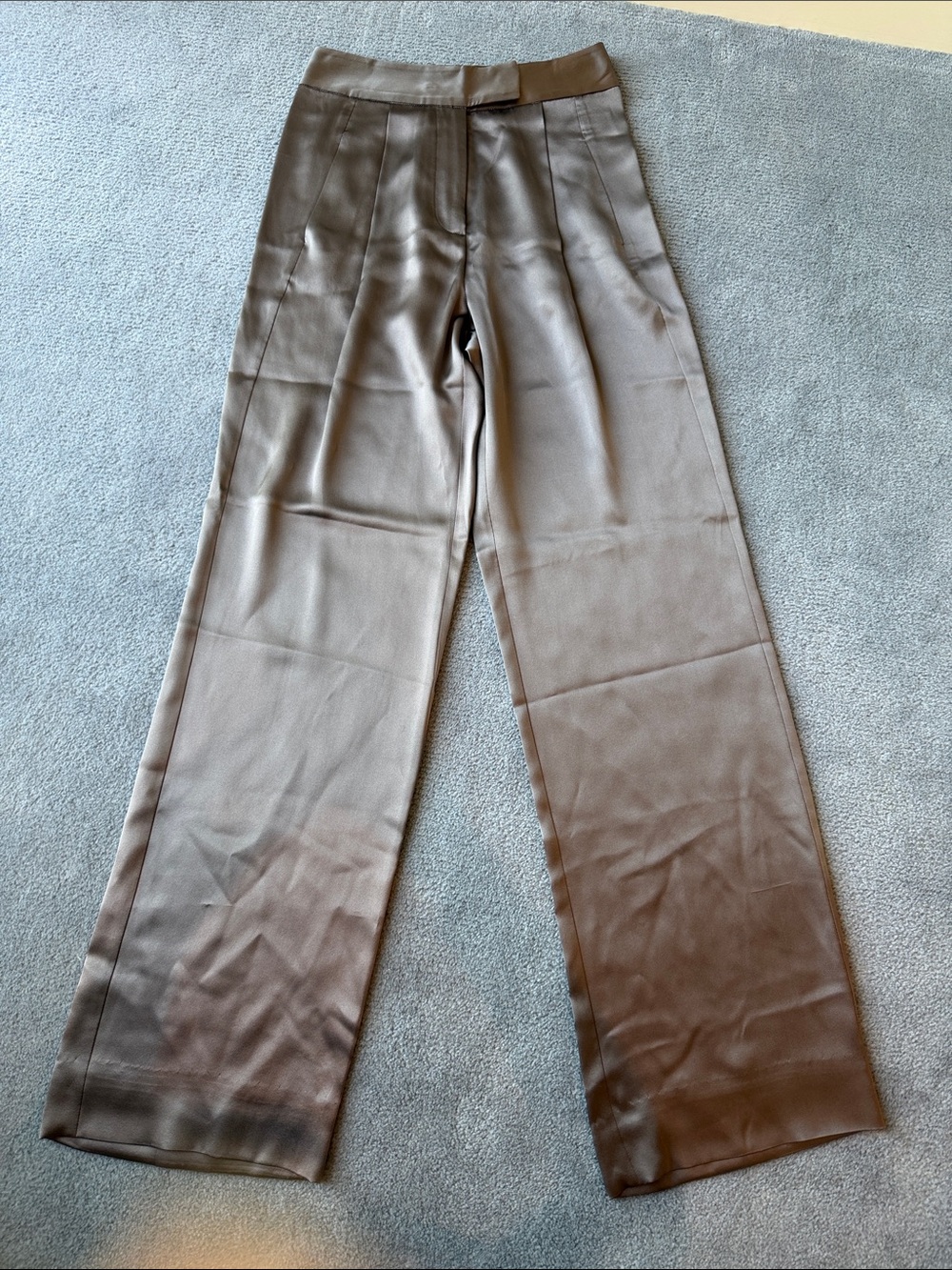 High-Rise Wide-Leg Brown Satin Trousers